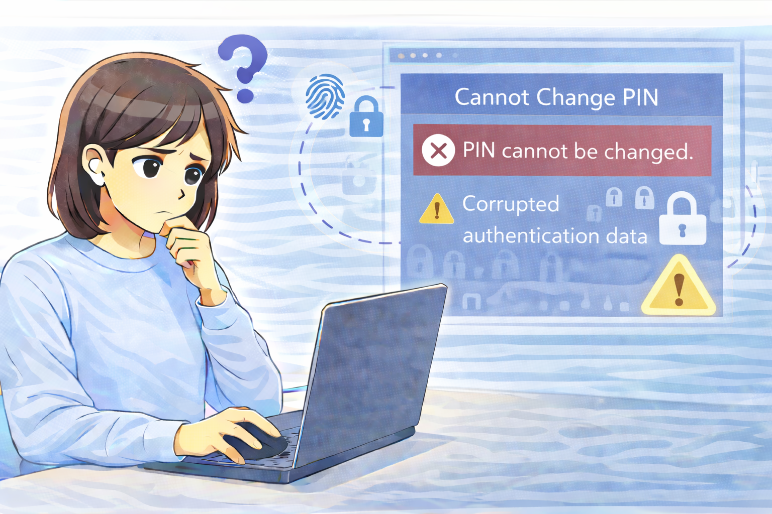 PINを変更できず、認証情報の状態を確認している様子